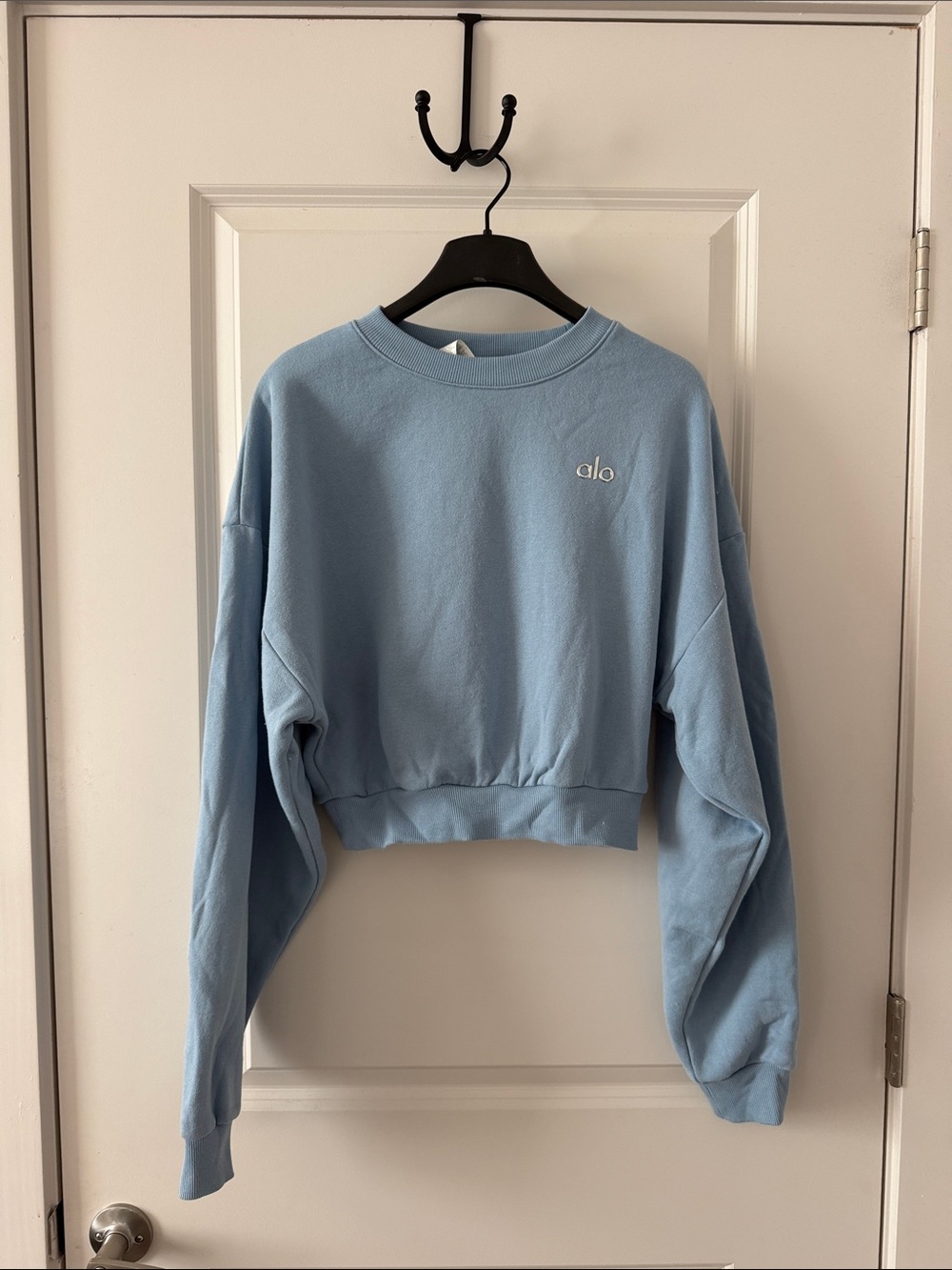 ALO Yoga Pale Blue Cropped Crewneck Sweatshirt